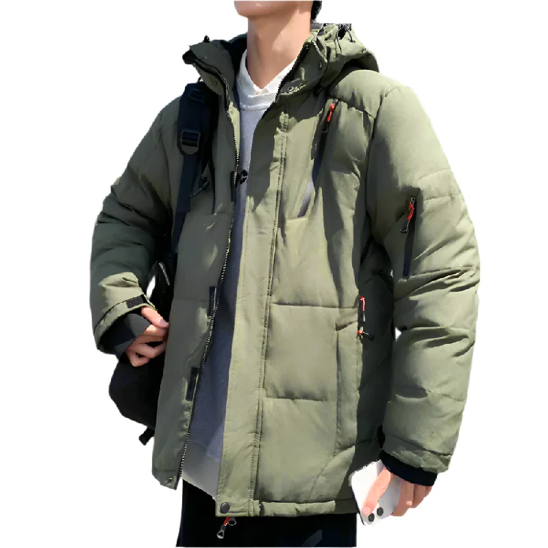 Mens High Collar Puffer Jacket With Removable Hood