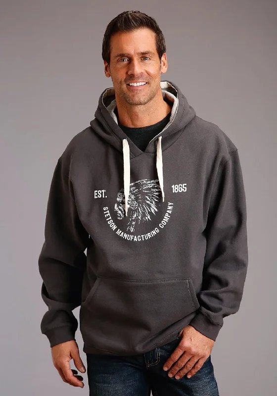 Stetson Mens Grey Cotton Blend Indian Head Hoodie