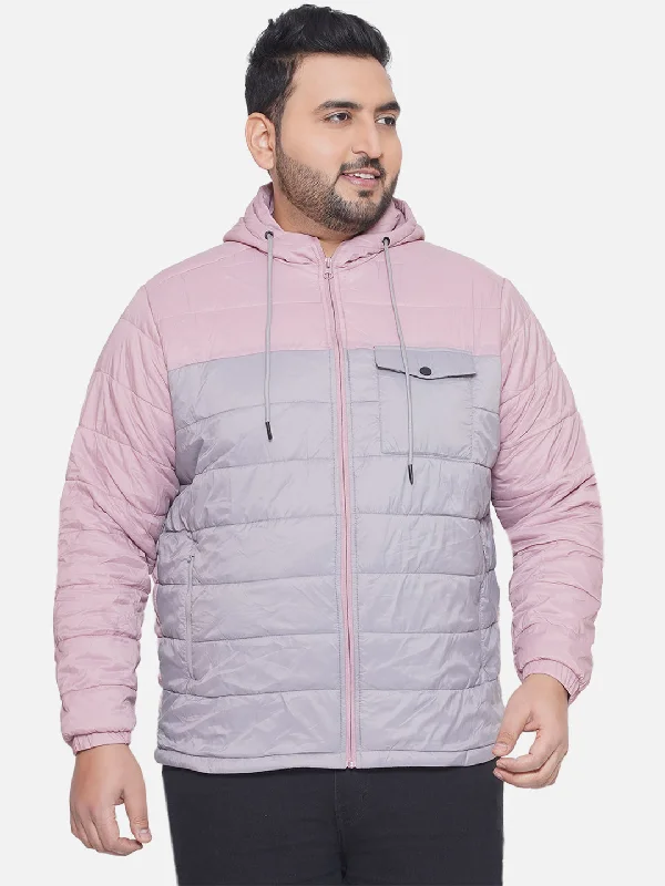 aLL - Plus Size Men's Regular Fit Pink & Grey Colourblocked Lightweight Padded Jacket