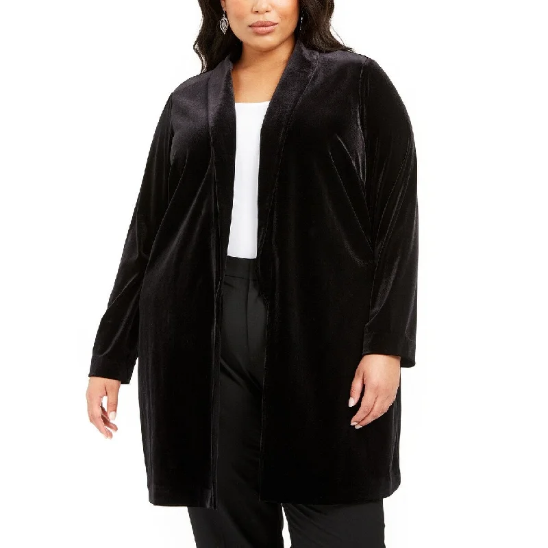 Alfani Women's Plus Size Open-Front Long Velvet Jacket Black Size 0X