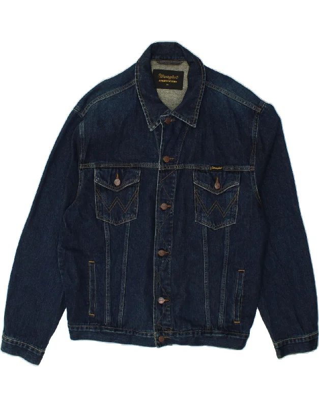 WRANGLER Mens Denim Jacket UK 44 2XL Navy Blue Cotton