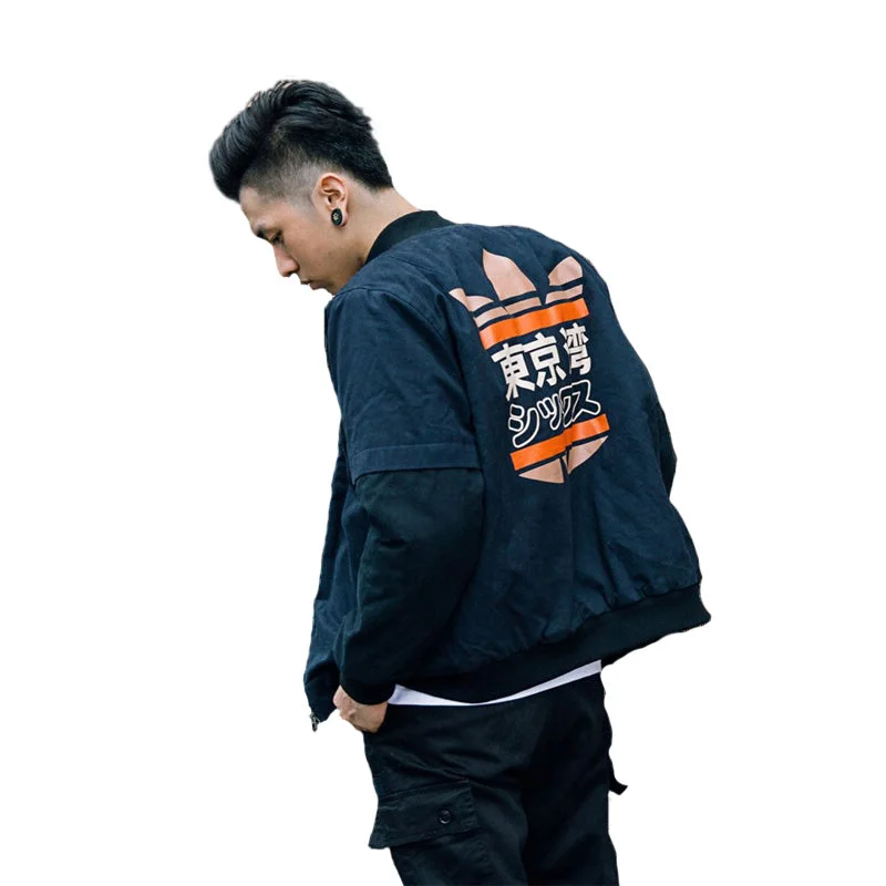 Men Bomber Jacket Tokyo Bay Printing Outwear