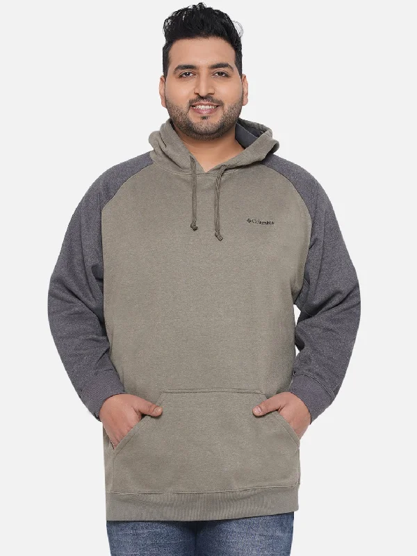 Columbia - Plus Size Men's Regular Fit Cotton Dark Olive Solid Casual Hoodie