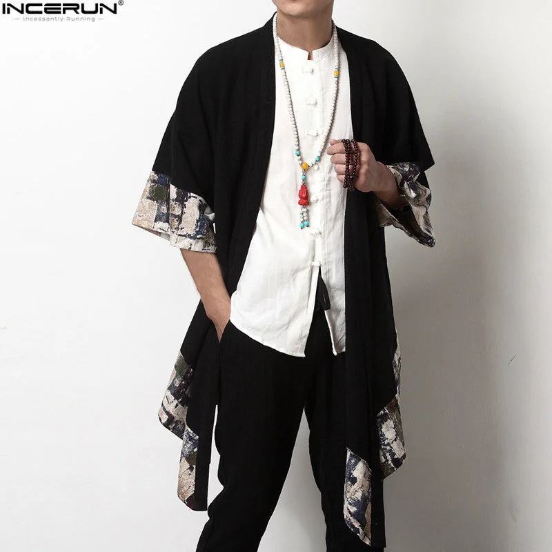 2018 Plus Size Fashion Men Long Outwear Shirts Half Sleeve Irregular Chinese Style Retro Male Cloak Coats Stylish Casual Trench