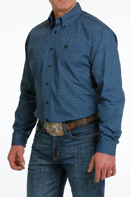 CINCH MEN'S BLUE GEO PRINT LONG SLEEVE SHIRT