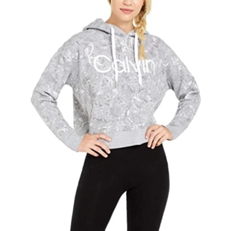 Calvin Klein Women's Performance Cobra-Print Fleece Hoodie Gray Size Extra Large - X-Large