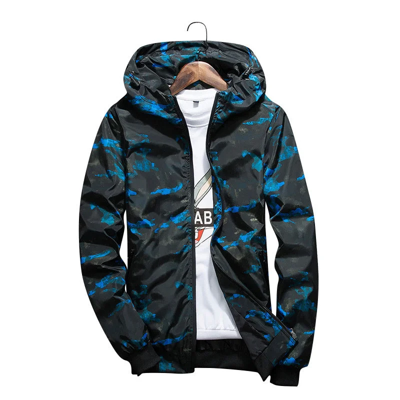 2018 Men's Spring Summer Hood Jackets Fashion Camouflage Print Waterproof Windbreaker Casual Bomber Jacket Coat Outwear Chaqueta