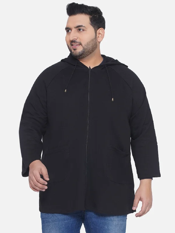 bpc- Plus Size Men's Regular Fit Casual Black Cotton Hoodie Sweatshirt