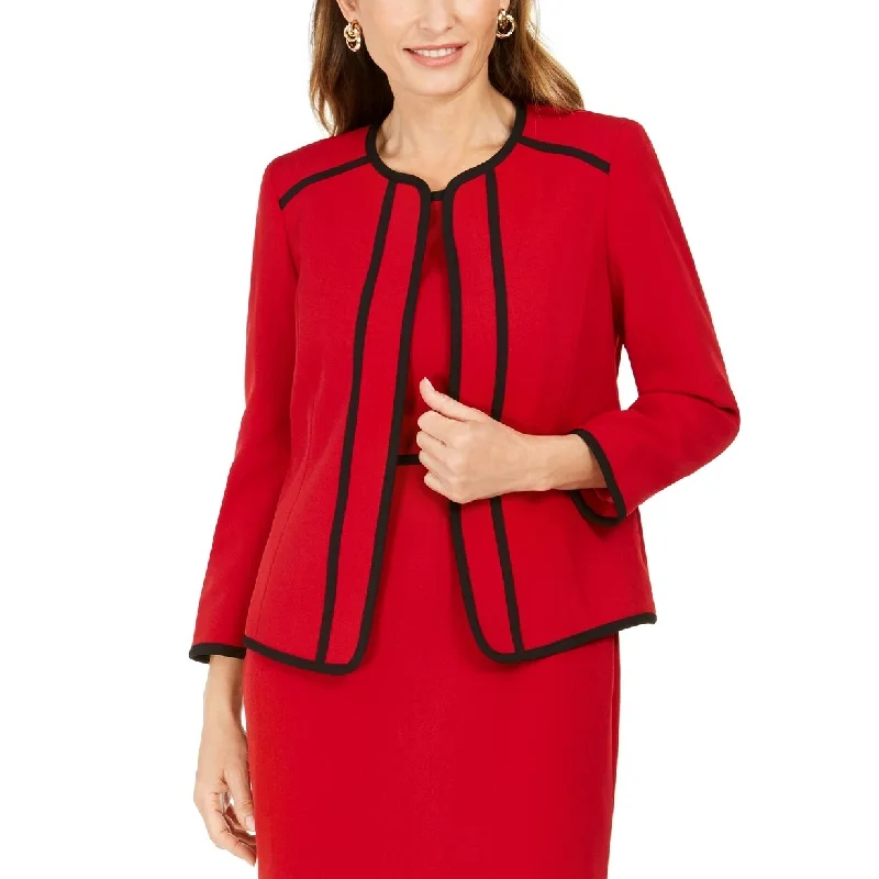 Kasper Women's Piping-Trim Collarless Jacket Fire Red/ Black Size 4