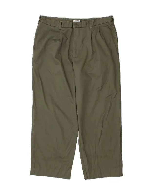 IZOD Mens Straight Chino Trousers W38 L32 Green Cotton