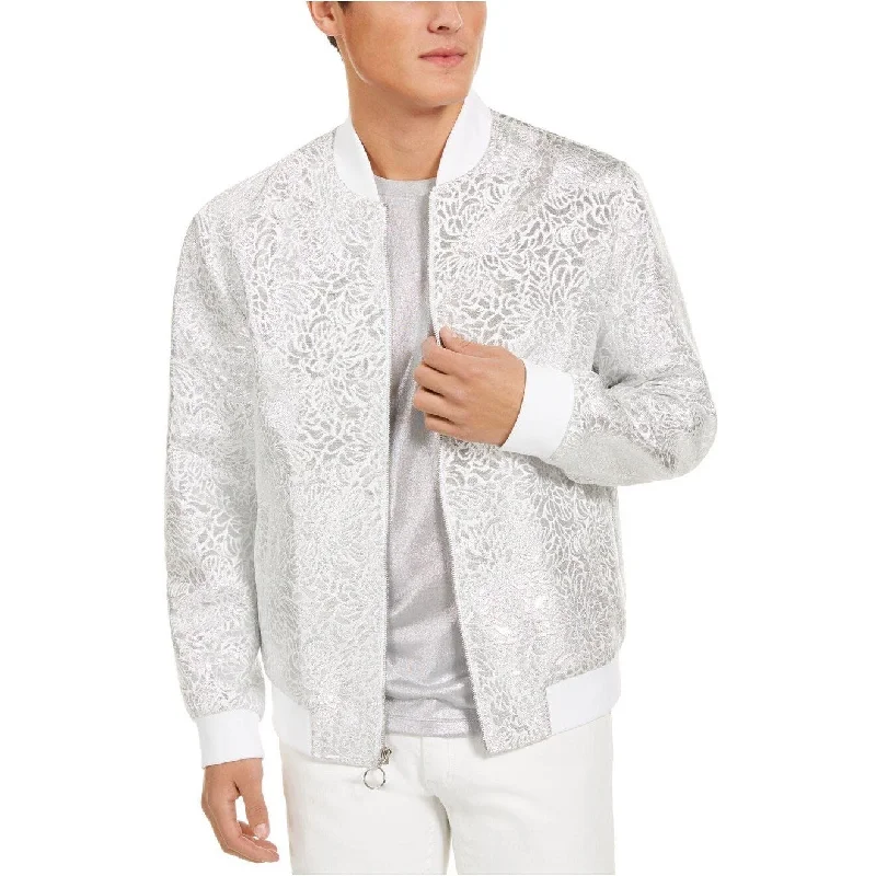 INC International Concepts Men's Oliver Party Brocade Bomber Jacket White Size Large