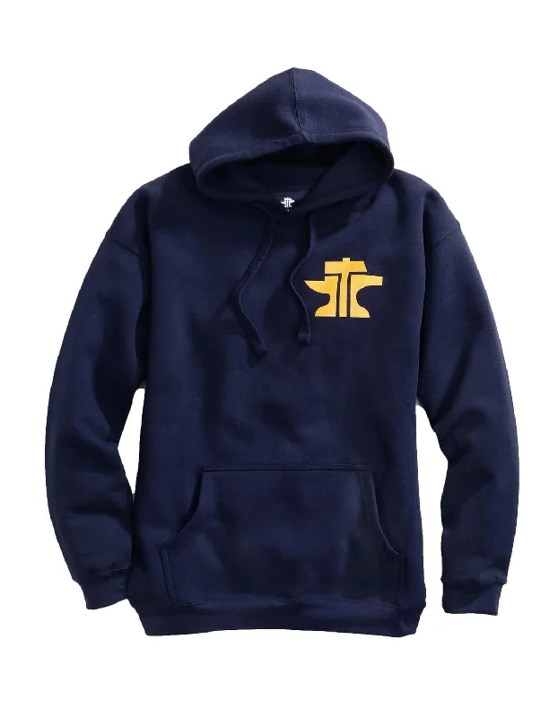 Tin Haul Mens Blue Cotton Blend Anvil and Hammer Logo Hoodie