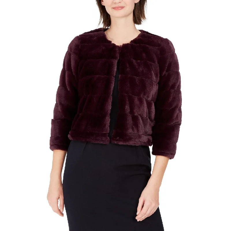 Calvin Klein Women's Faux-Fur Shrug Purple Size Small