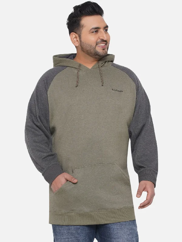 Columbia - Plus Size Men's Regular Fit Casual Dark Olive Cotton Hoodie Sweatshirt