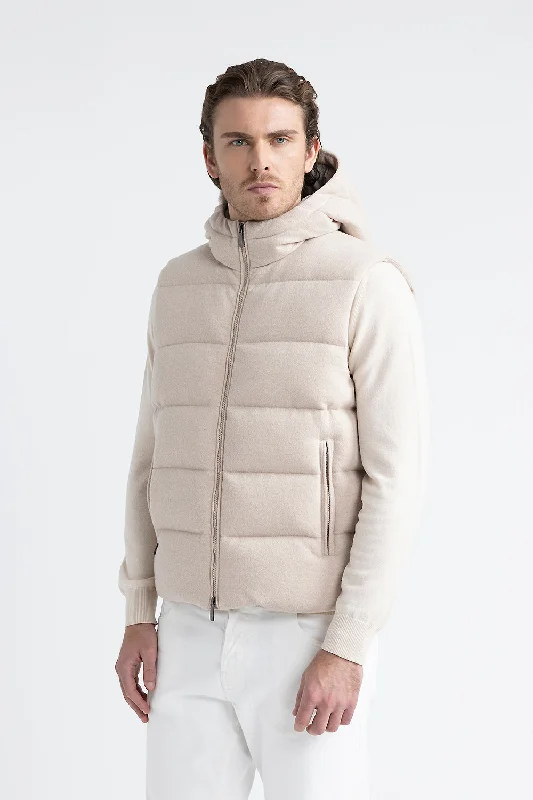 Goose down vest in wool and cashmere