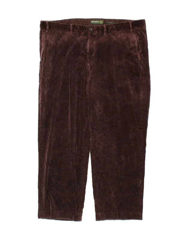 EDDIE BAUER Mens Relaxed Fit Corduroy Trousers W44 L30 Burgundy Cotton