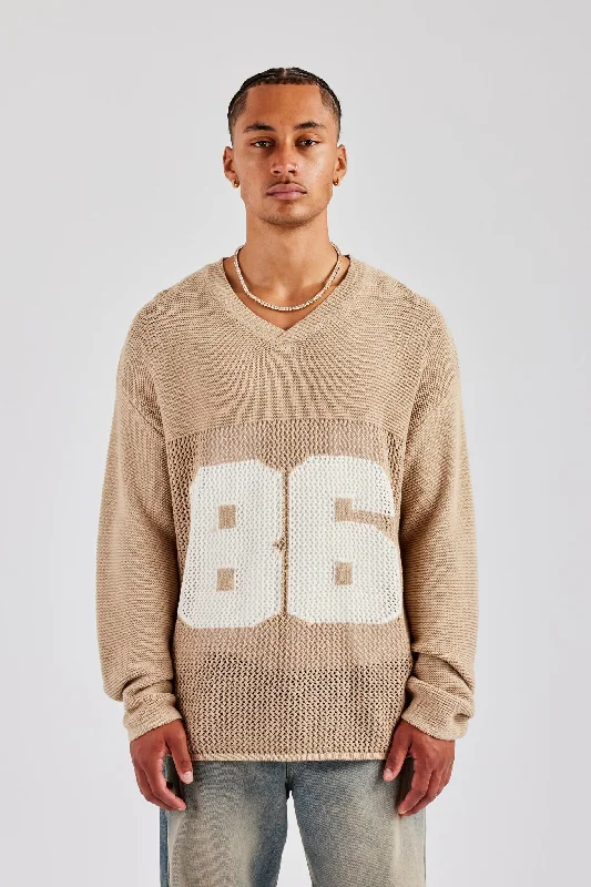 Long Sleeve 86 Knit Varsity - Taupe