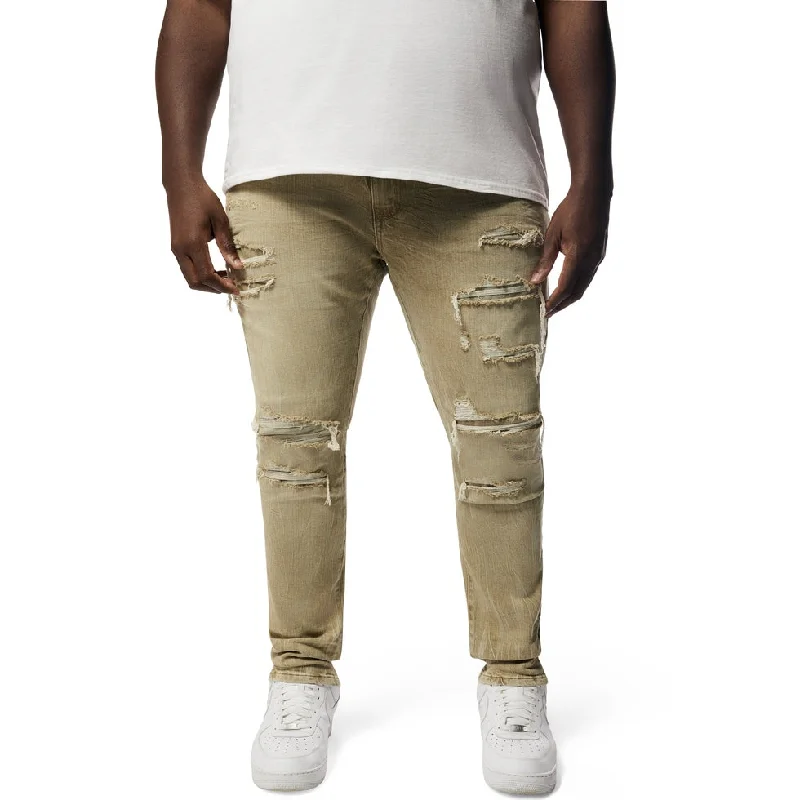 Big and Tall - Rip & Repaired Colored Jeans - Light Oak