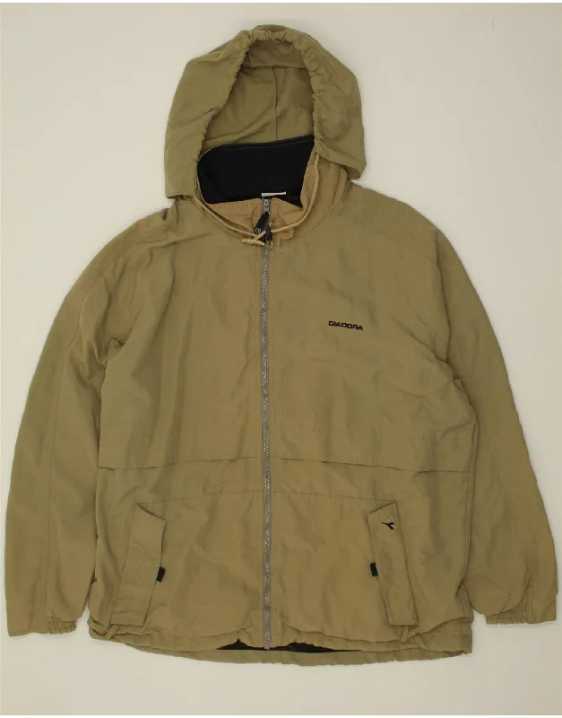 DIADORA Mens Hooded Rain Jacket UK 42 XL Khaki Polyamide