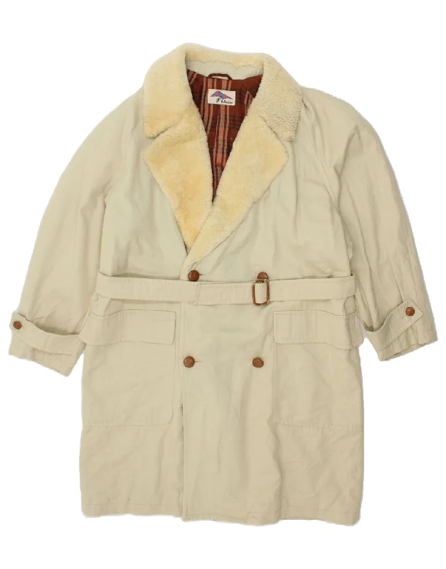 VINTAGE Mens Windbreaker Coat UK 40 Large Beige Wool