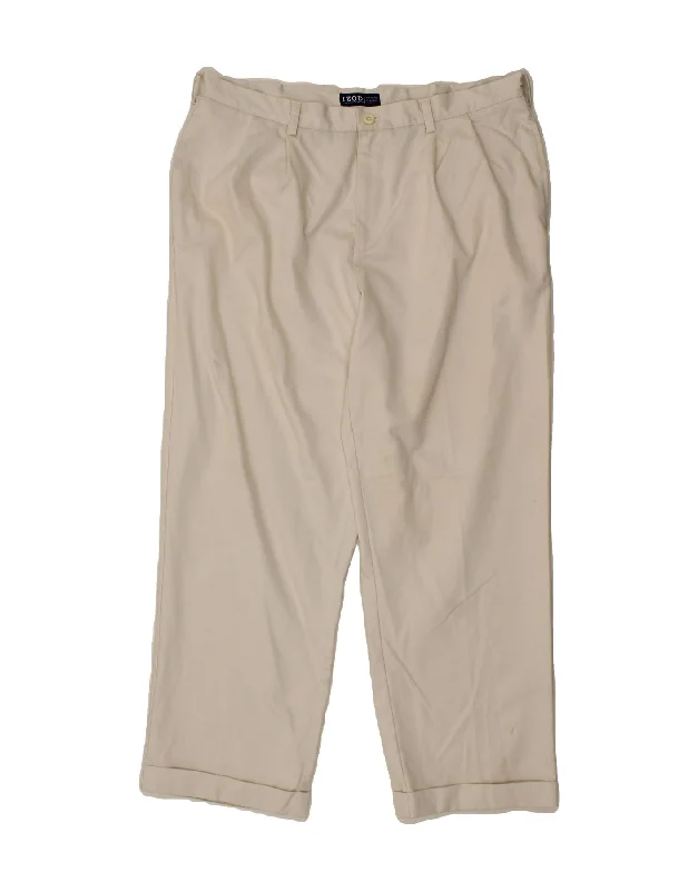 IZOD Mens Classic Fit Pegged Chino Trousers W38 L30 Off White Cotton