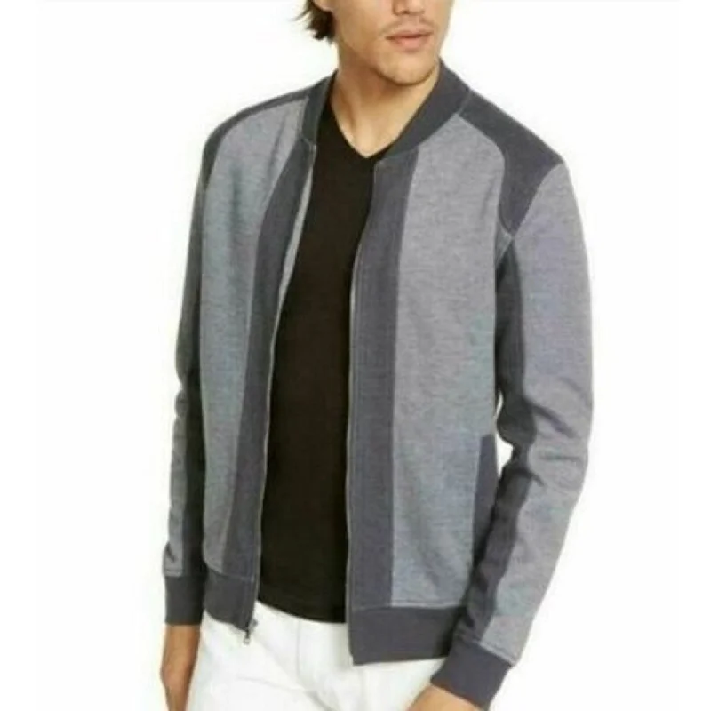 INC International Concepts Men's Pieced Colorblocked Textured Knit Bomber Jacket Gray Size Large