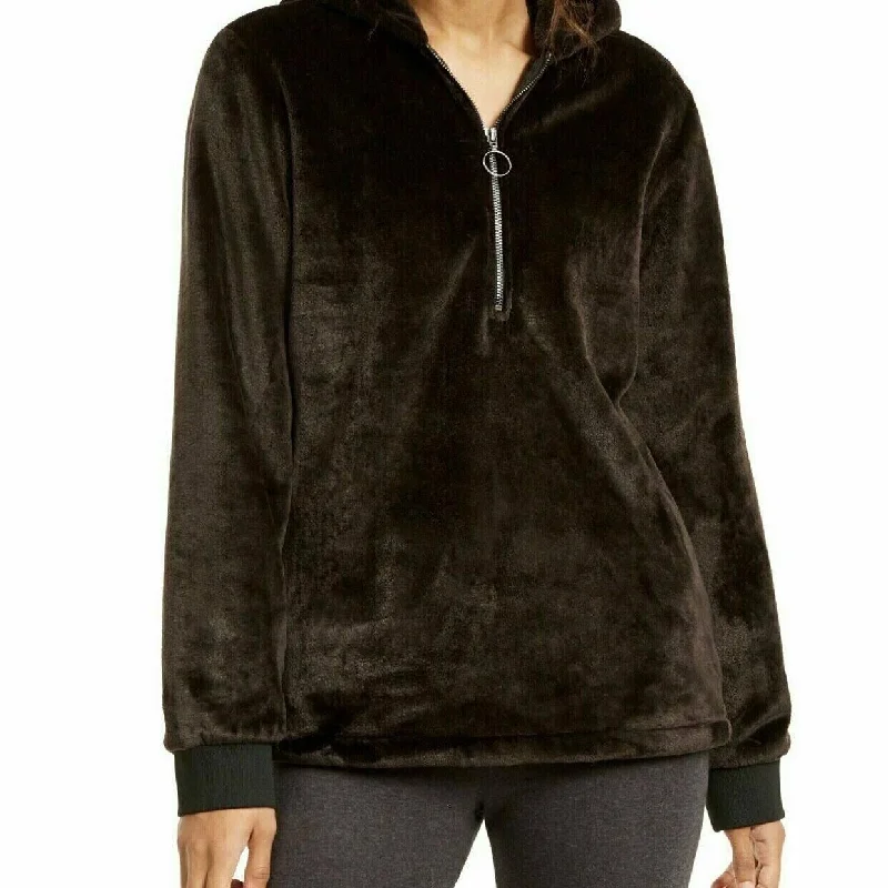 ID Ideology Women's Plus Size Half-Zip Faux-Fur Hoodie Black Size 1X