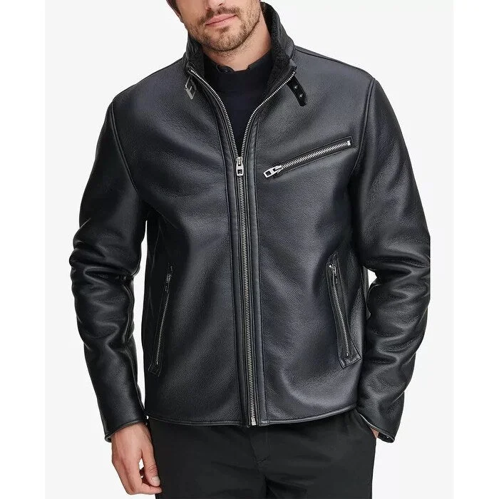 Marc New York Men's Faux-Leather Full-Zip Moto Jacket Black Size Large