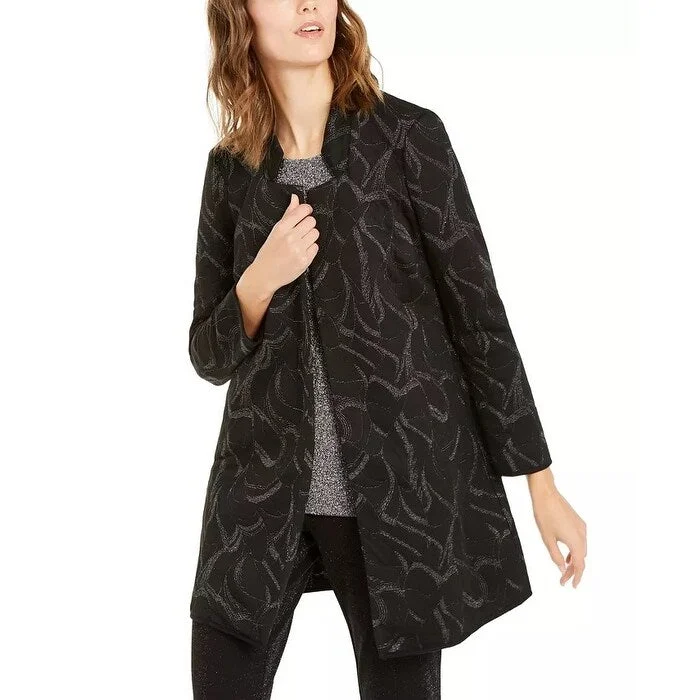 Alfani Women's Metallic-Print Jacquard Topper Jacket Black Size X-Small