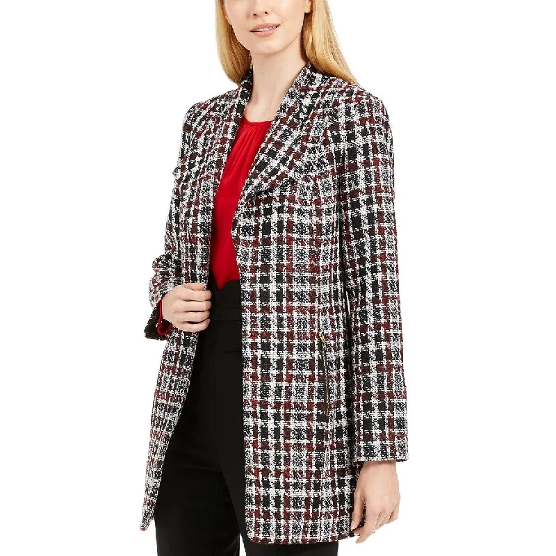 Calvin Klein Women's Tweed Plaid Topper Jacket Red Size 8