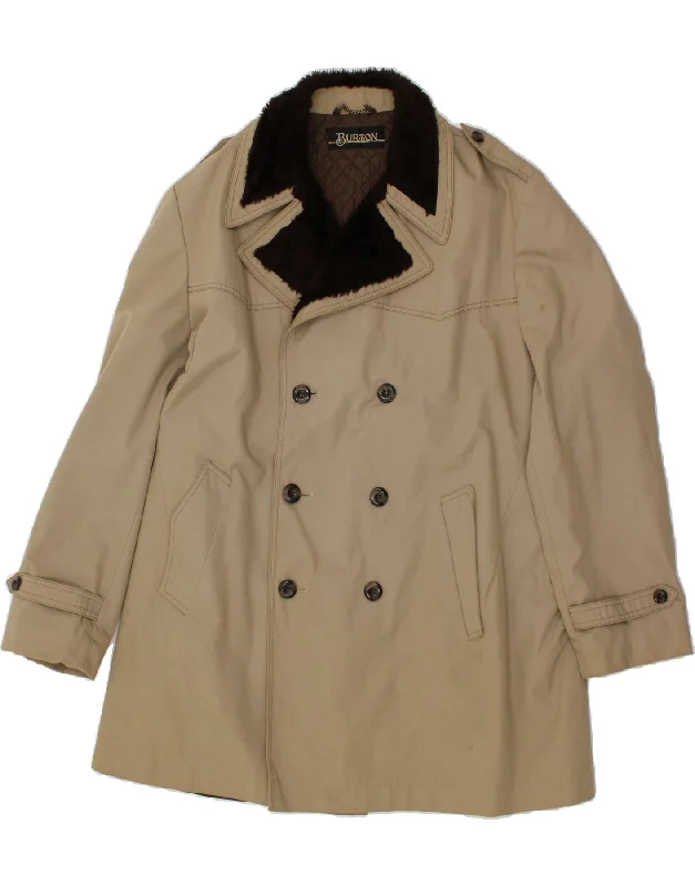 BURTON Mens Double Breasted Coat UK 40 Large Beige Polyester