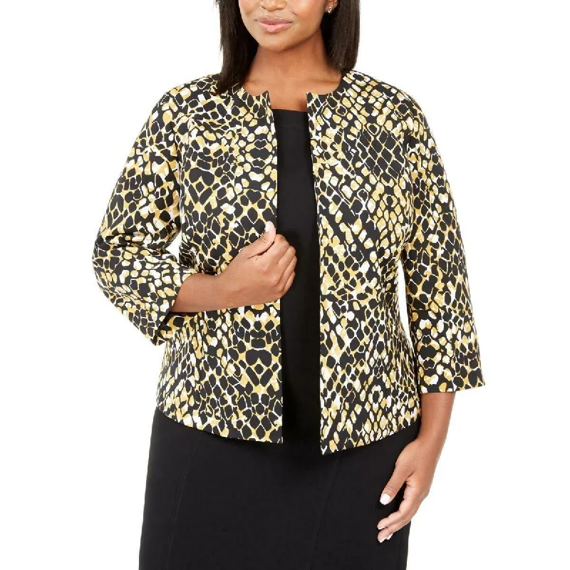 Kasper Women's Open-Front Animal-Print Jacket Yellow Size 4