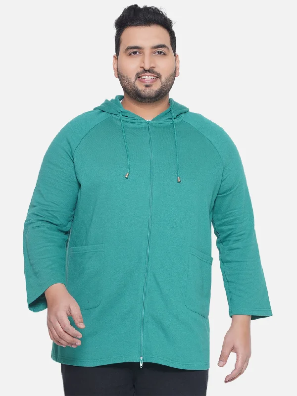 bpc- Plus Size Men's Regular Fit Casual Green Cotton Hoodie Sweatshirt