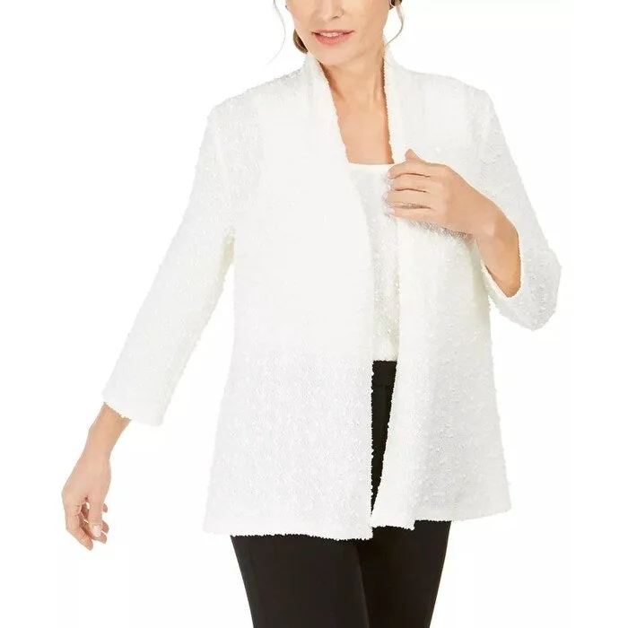 Kasper Women's Textured Sequined Jacket White Size Small