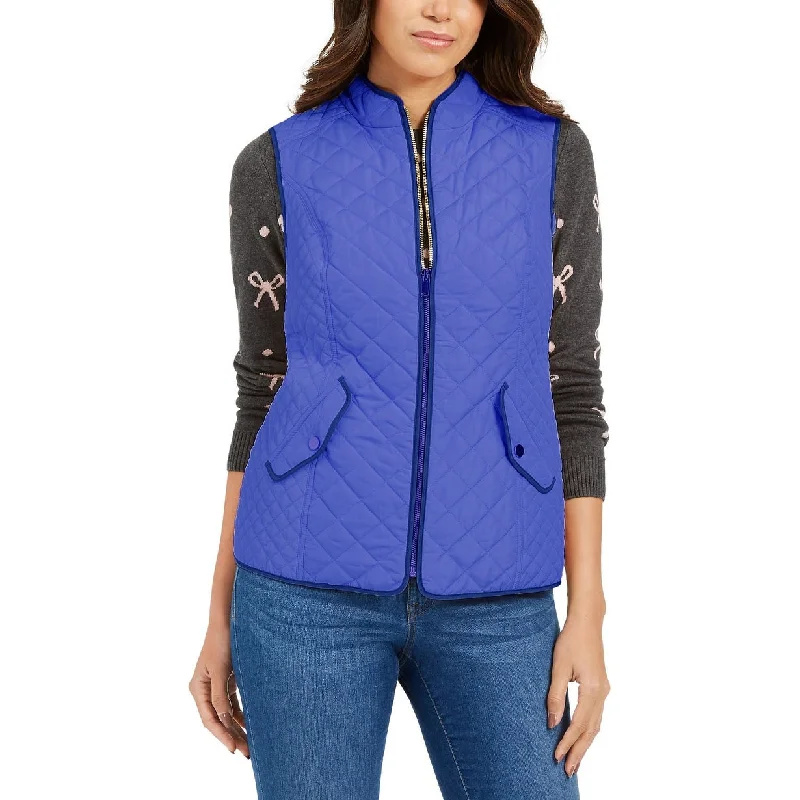 Charter Club Women's Quilted Stand-Collar Vest Blue Size Small