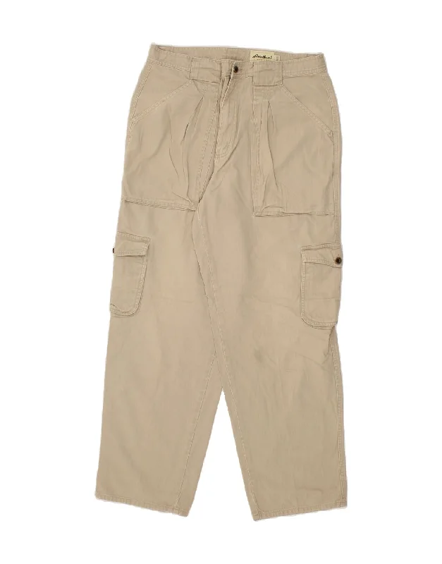 EDDIE BAUER Mens Straight Cargo Trousers W36 L32 Beige Cotton