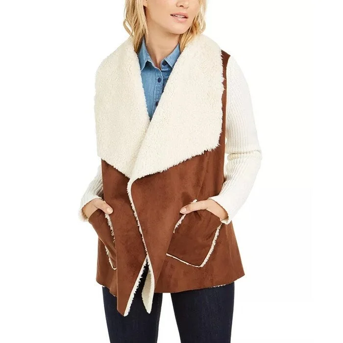 Tommy Hilfiger Women's Faux-Shearling Jacket Dark Beige Size Extra Large - X-Large