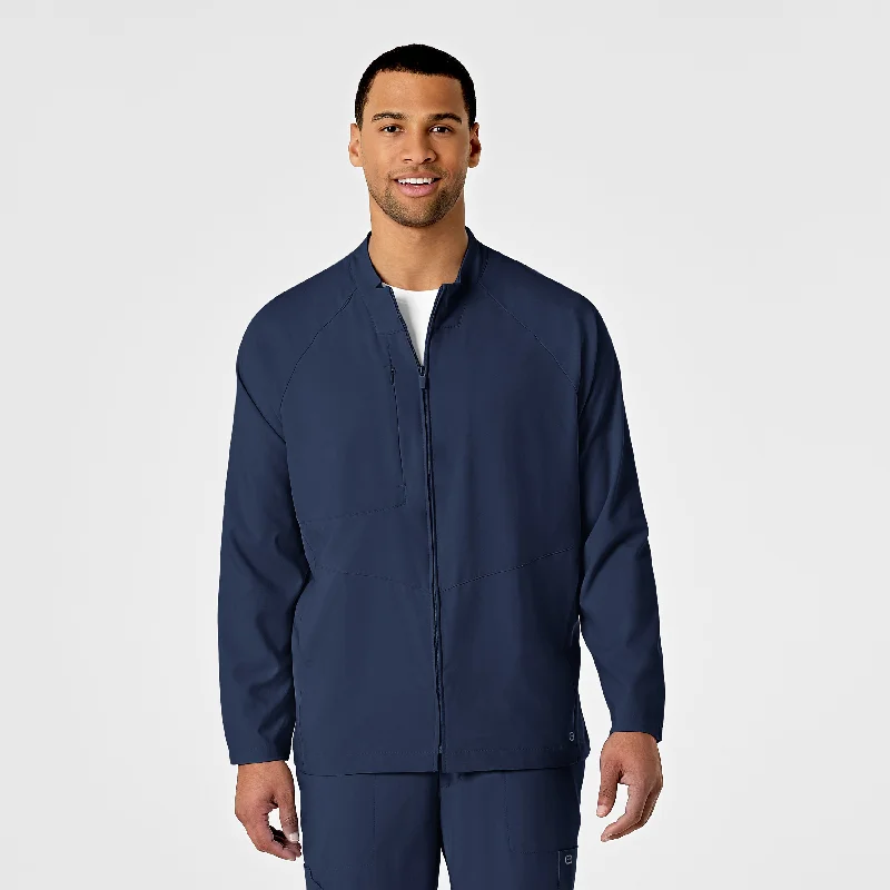 W123 Mens Zip Front Warm Up Scrub Jacket - Navy