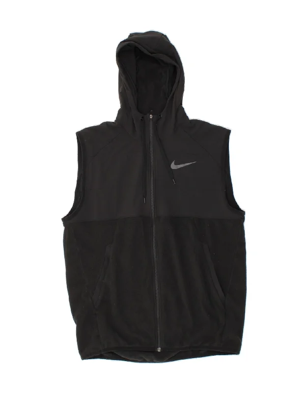 NIKE Mens Therma-Fit Hooded Fleece Gilet UK 38 Medium Black Colourblock