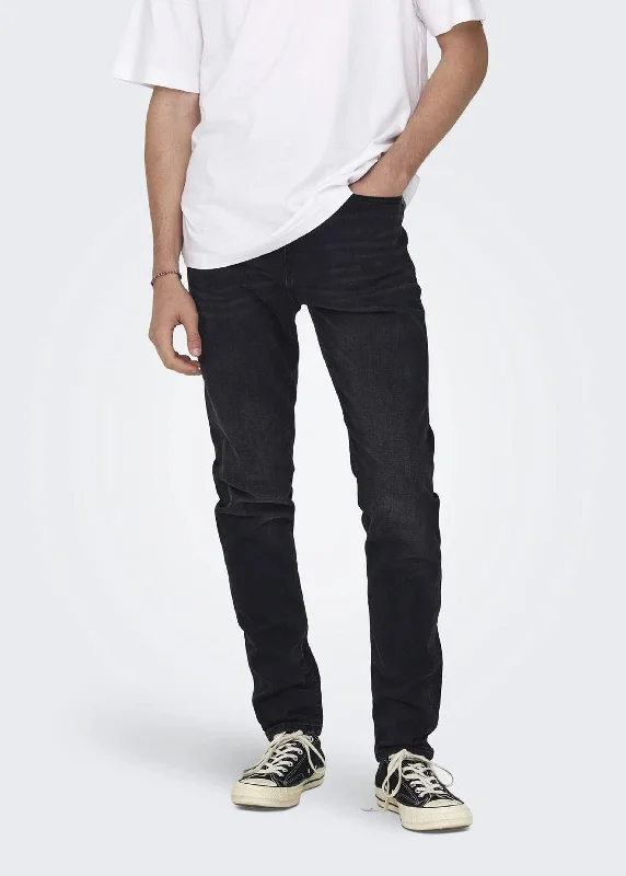 Men's Washed Skinny Jeans,Black