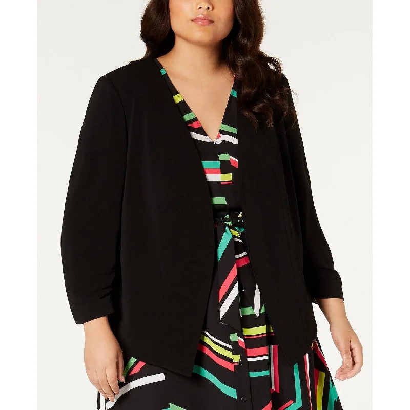 Bar III Women's Trendy Plus Size Open-Front Jacket Black Size 1X