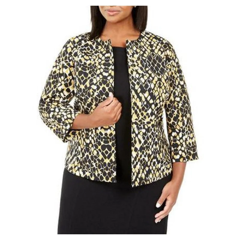 Kasper Women's Leopard-Print Open-Front Jacket Yellow Size 10