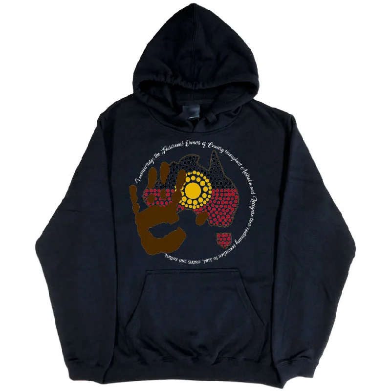 Acknowledgement of Country Aboriginal Flag Hoodie (Black, Regular and Big Sizes)