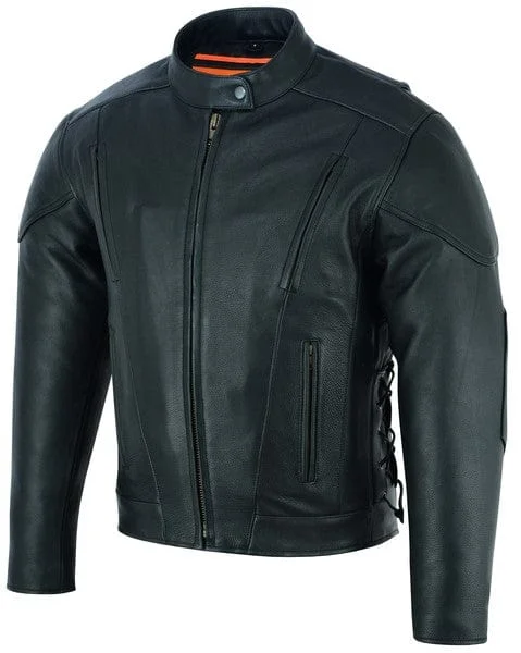 Men's Vented Leather Motorcycle Jacket With Side Lacing