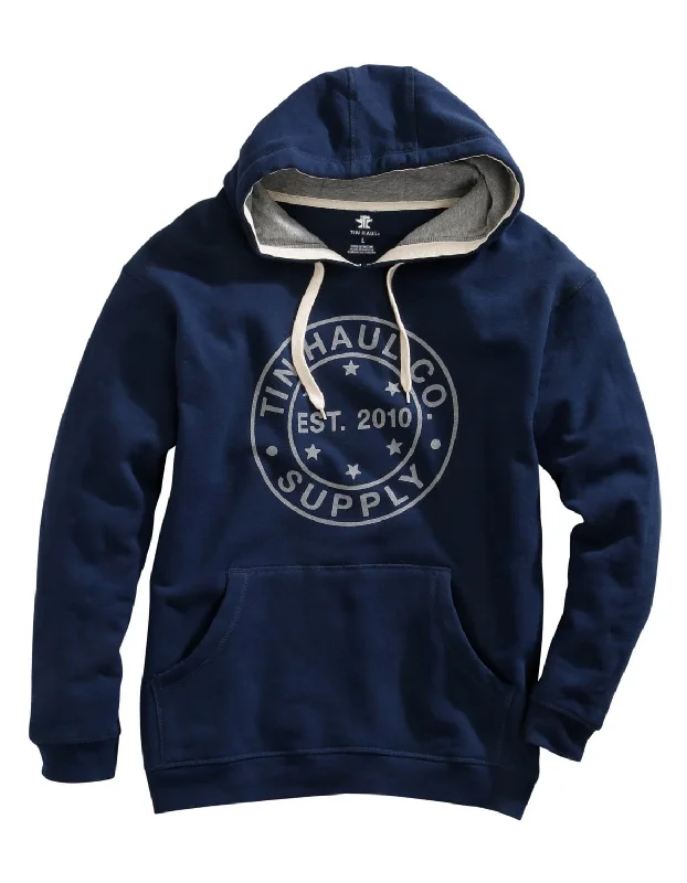 Tin Haul Mens Navy Cotton Blend Circle Screenprint Hoodie