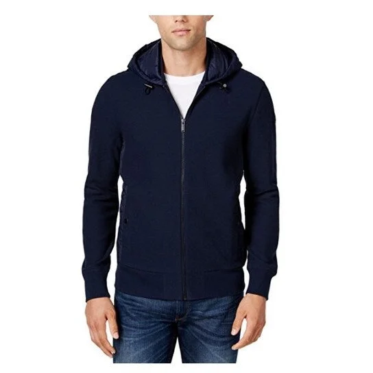 Michael Kors Men's Quilted Drawstring Hoodie Dark Blue Size Large - L