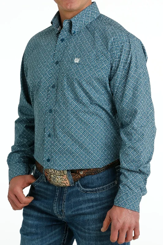 CINCH TEAL GEOMETRIC PRINT LONG SLEEVE SHIRT SHIRT