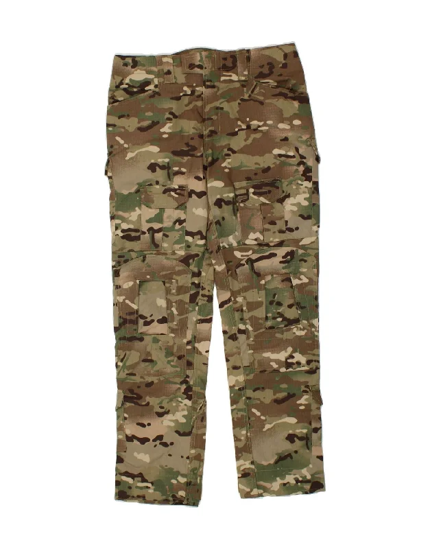 VINTAGE Mens Slim Cargo Trousers W32 L32 Khaki Camouflage Polyester