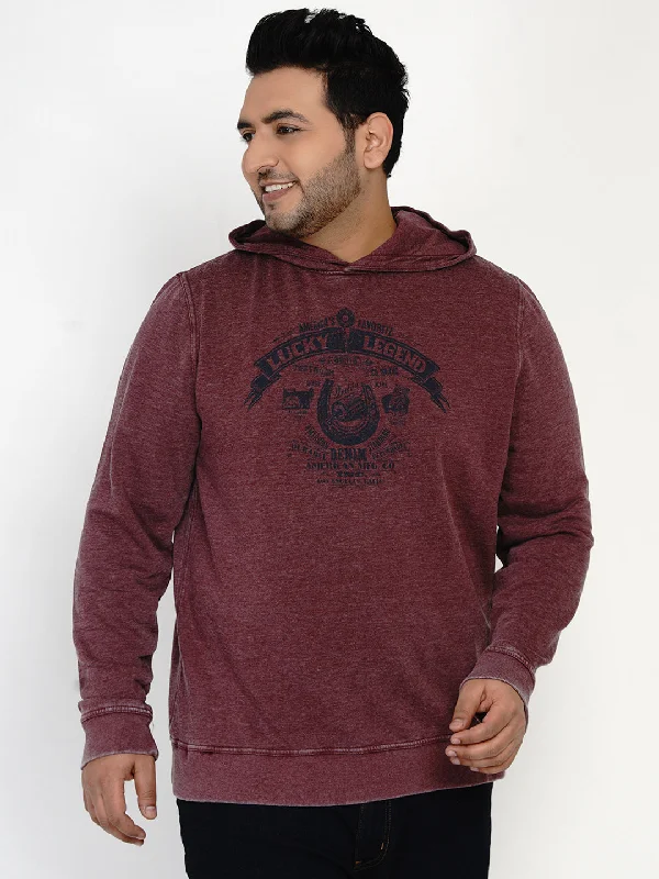 Lucky - Plus Size Full Sleeve Maroon Print Hoodie