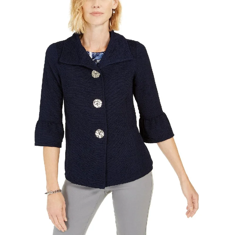 JM Collection Women's Collection Textured Bell-Sleeve Jacket Dark Blue Size Large